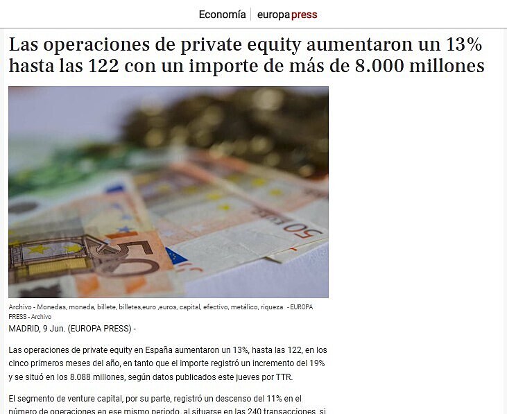 Las operaciones de private equity aumentaron un 13% hasta las 122 con un importe de ms de 8.000 millones